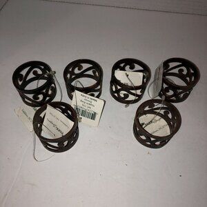 New Set of 6 Park Designs Pewter Scroll Napkin Rings Burl Metal